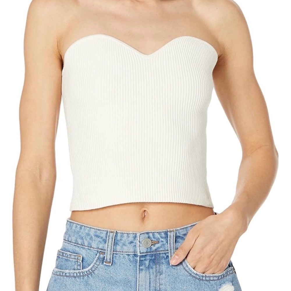The Drop Ivory Sweetheart Neck Ribbed Knit Strapless Tube Top‎ Large